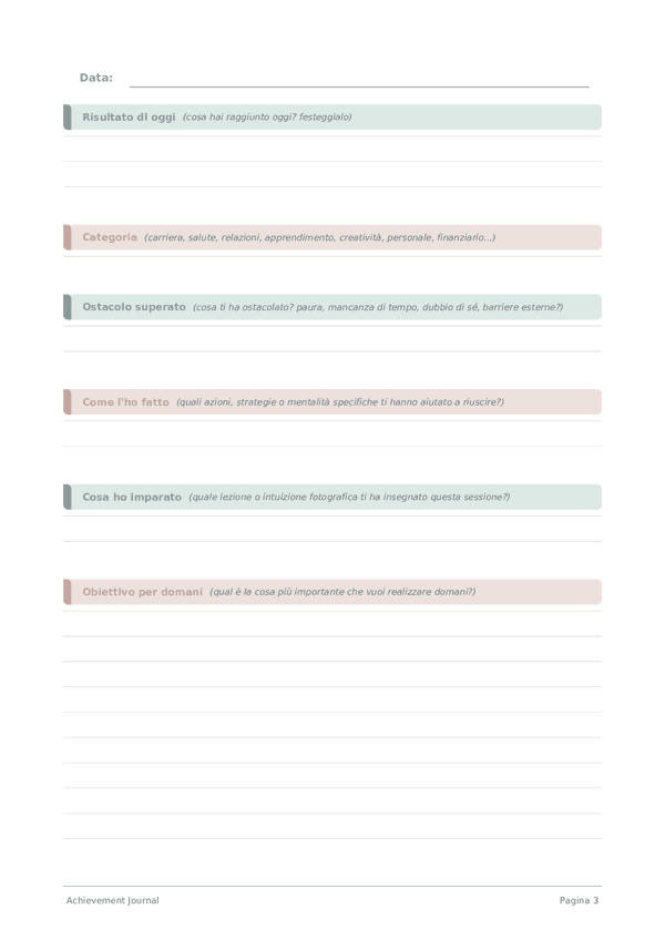 Achievement Journal — anteprima pagina