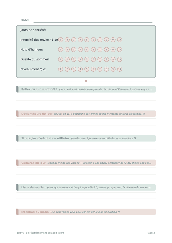 Journal de rétablissement des addictions