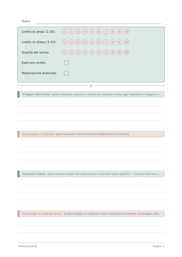 Anxiety Journal — anteprima pagina