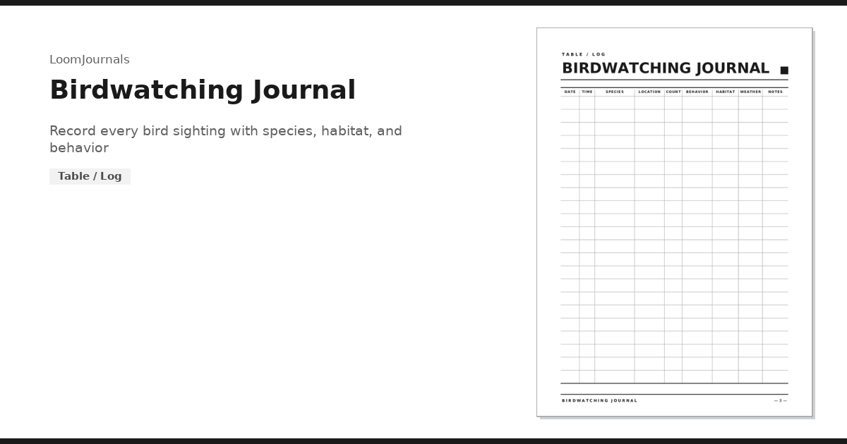 Free Printable “Birdwatching Journal” Template in PDF Format — LoomJournals