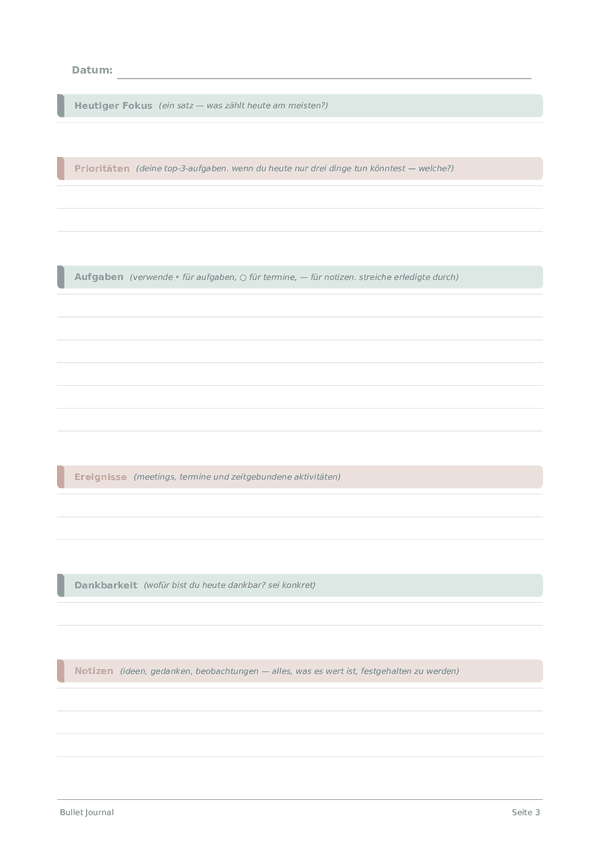 Bullet Journal — Seitenvorschau