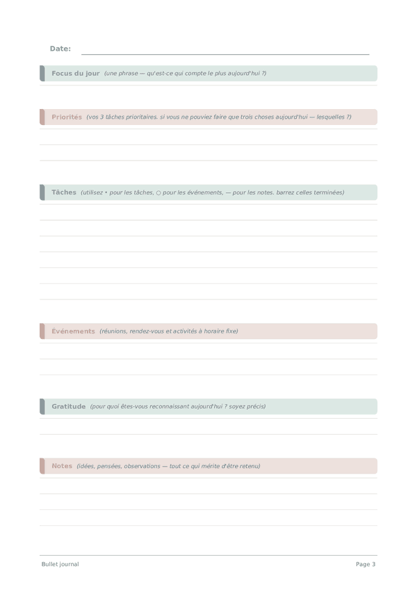 Bullet journal — aperçu de la page