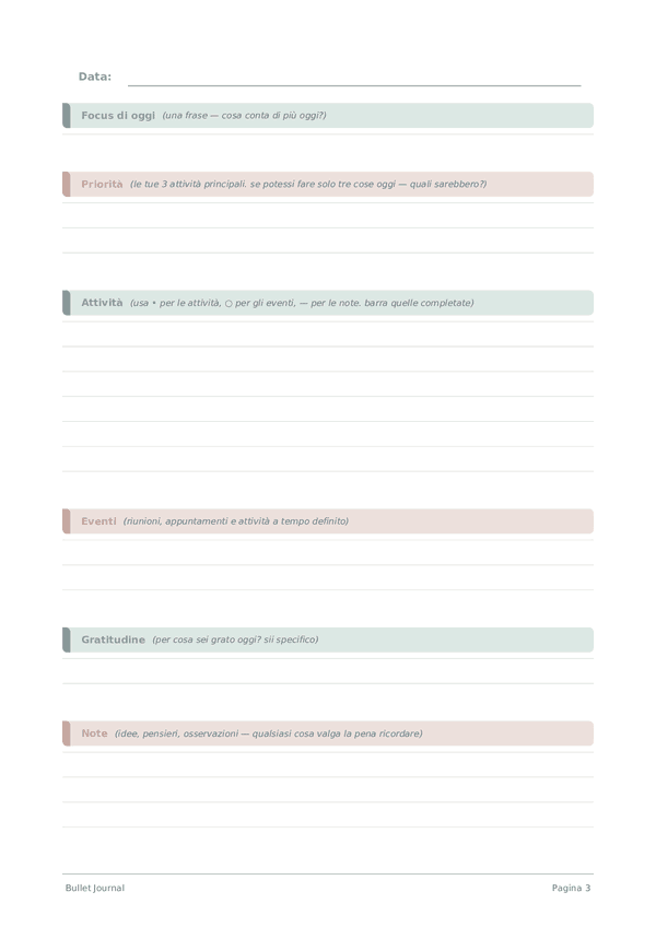 Bullet Journal — anteprima pagina