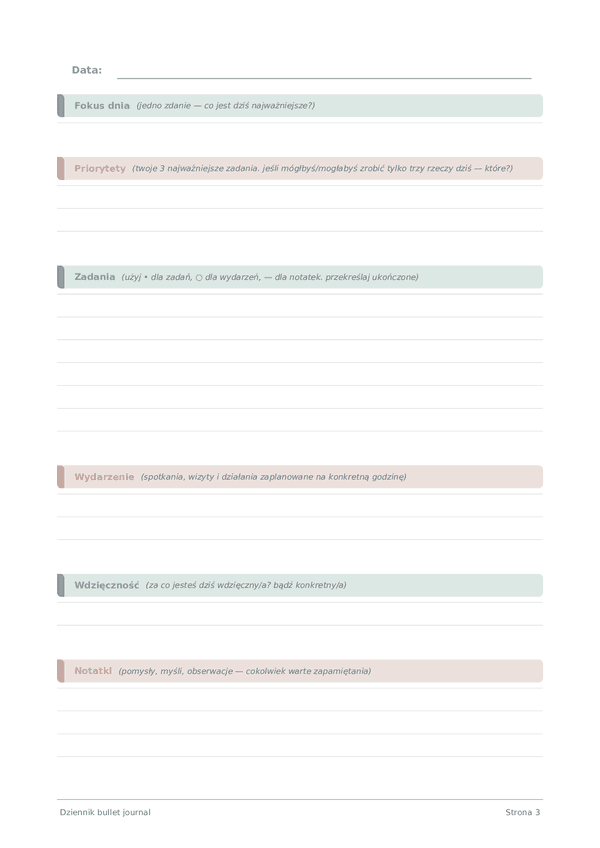 Dziennik bullet journal — podgląd strony