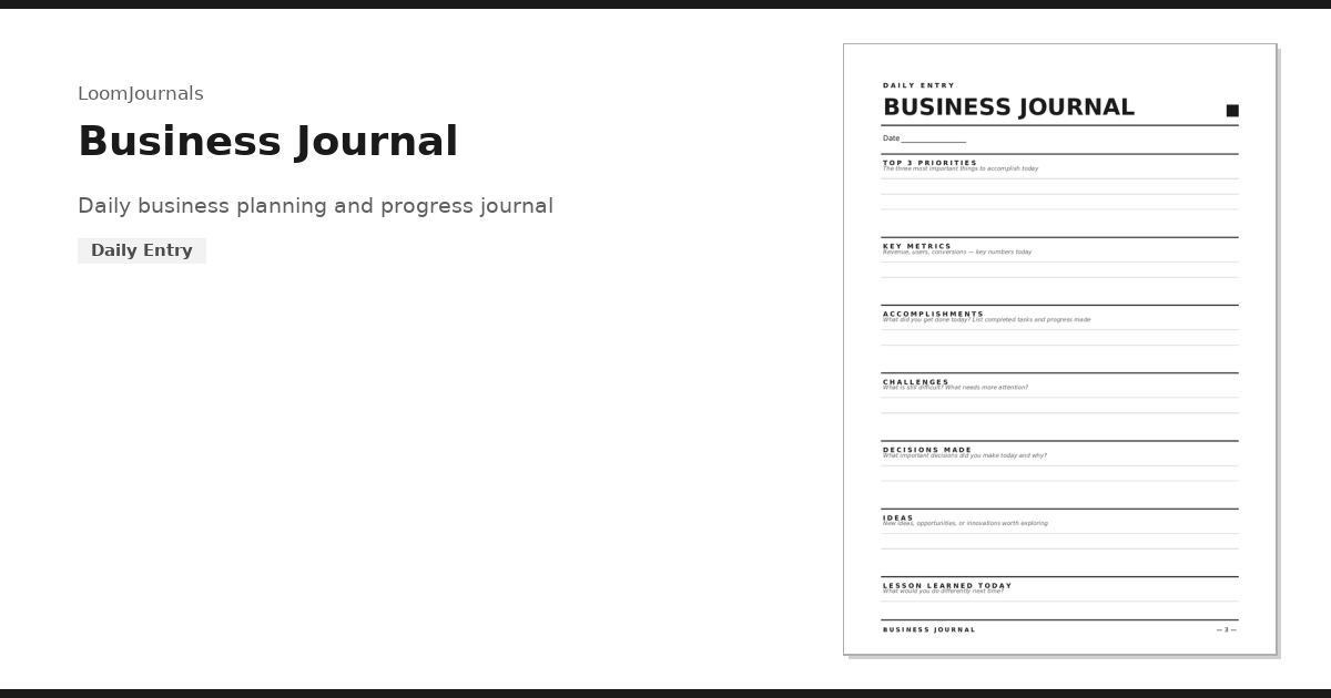 Journal In Business Free Printable “Business Journal” Template in PDF Format — LoomJournals
