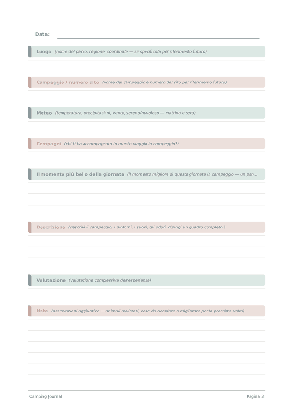 Camping Journal — anteprima pagina