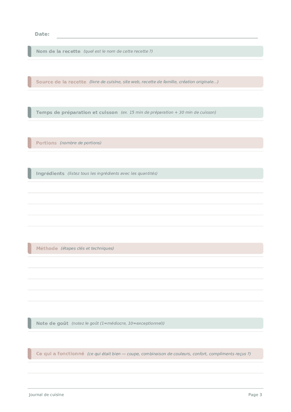 Journal de cuisine