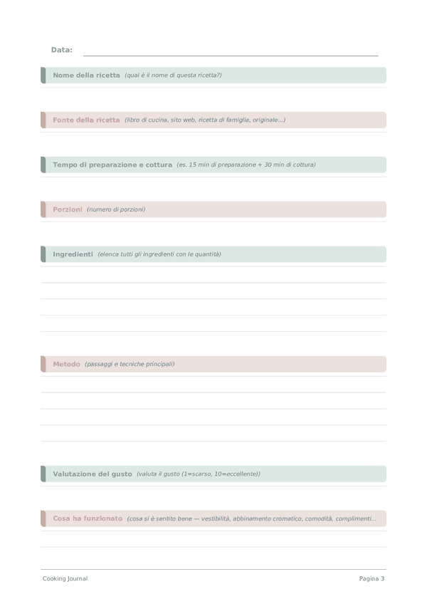 Cooking Journal — anteprima pagina