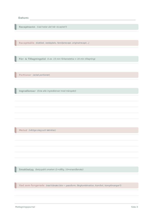 Matlagningsjournal
