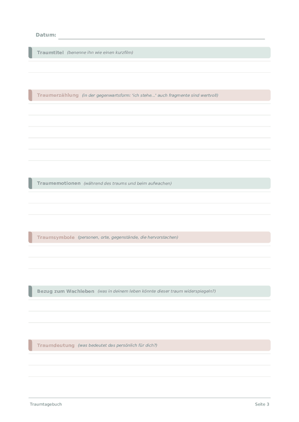 Traumtagebuch — Seitenvorschau