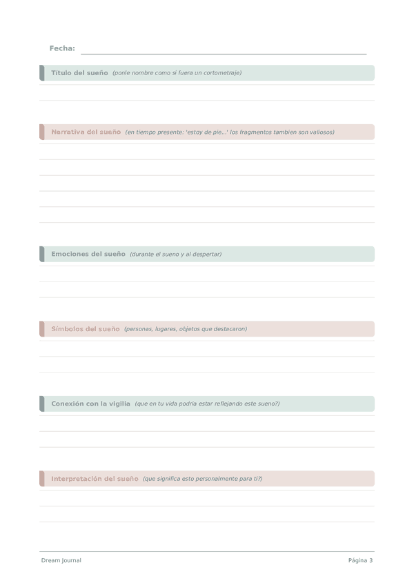 Dream Journal — vista previa de página