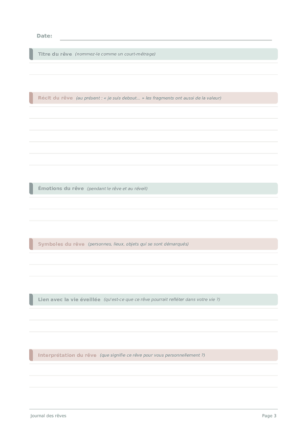 Journal des rêves — aperçu de la page