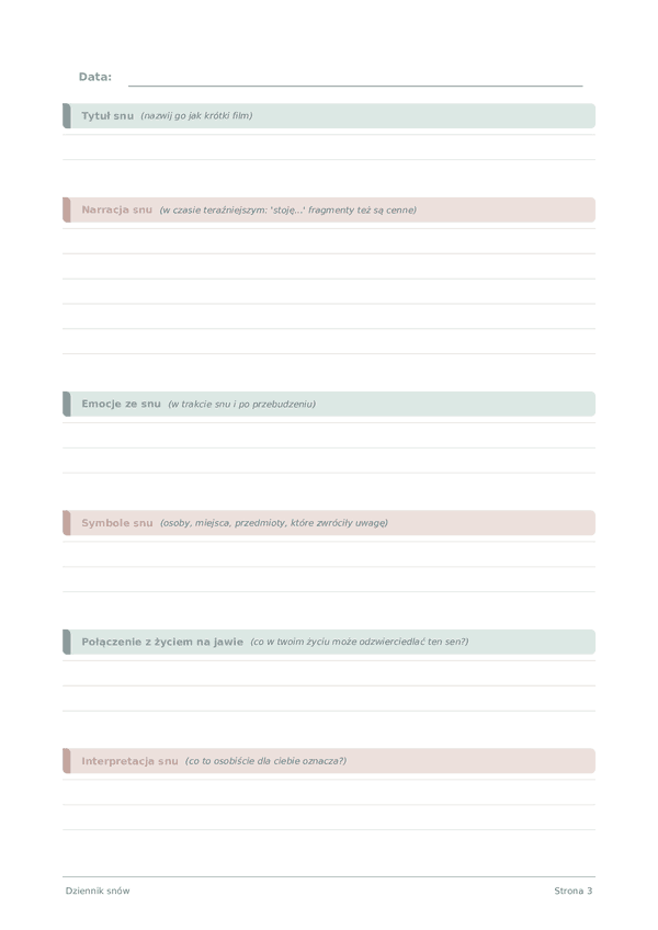 Dziennik snów — podgląd strony