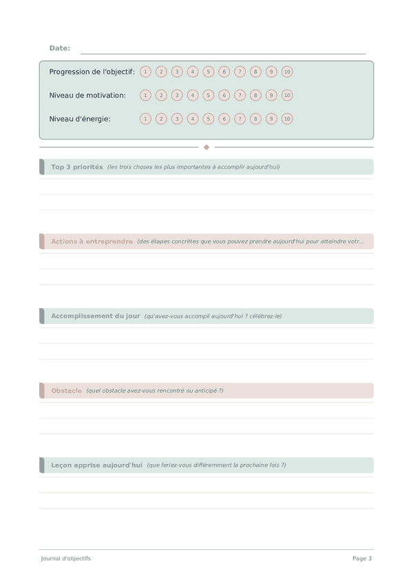 Journal d'objectifs
