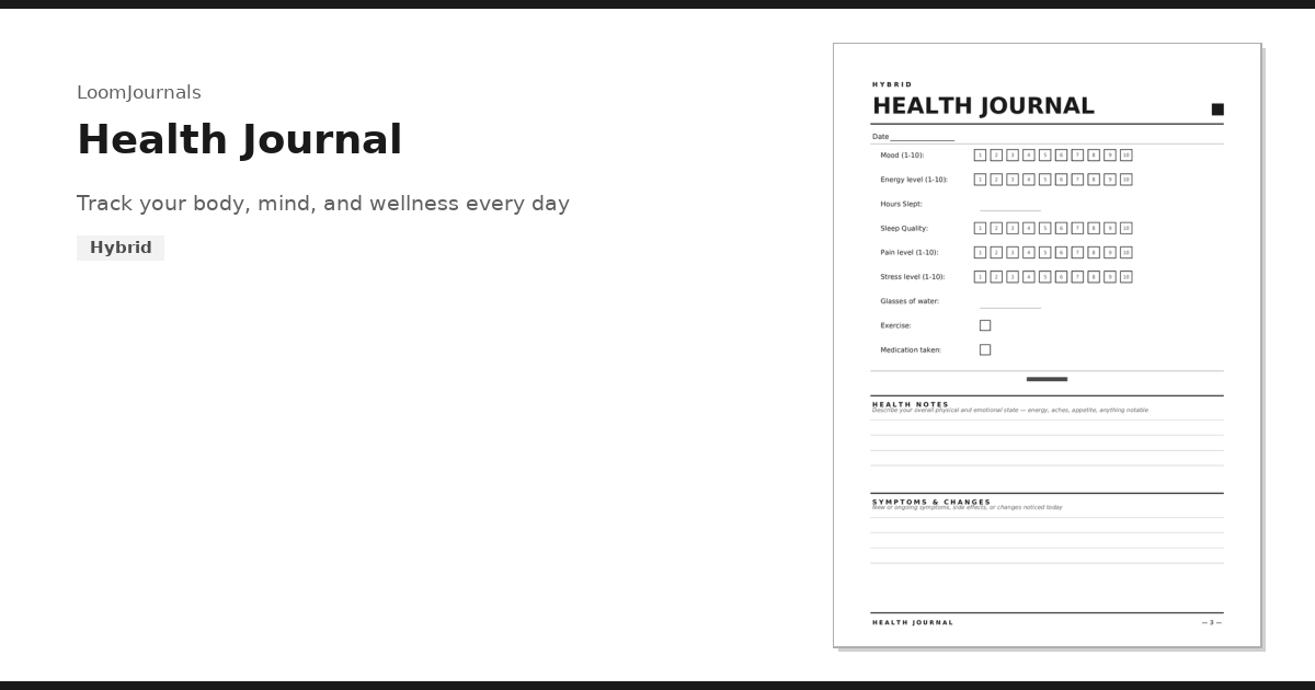Health Journal.pdf Free Printable “Health Journal” Template in PDF Format — LoomJournals