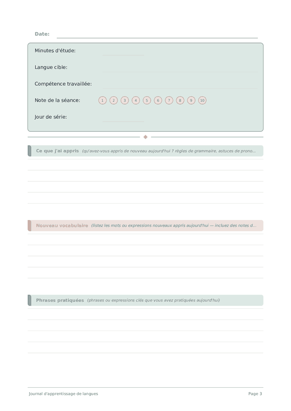 Journal d'apprentissage de langues