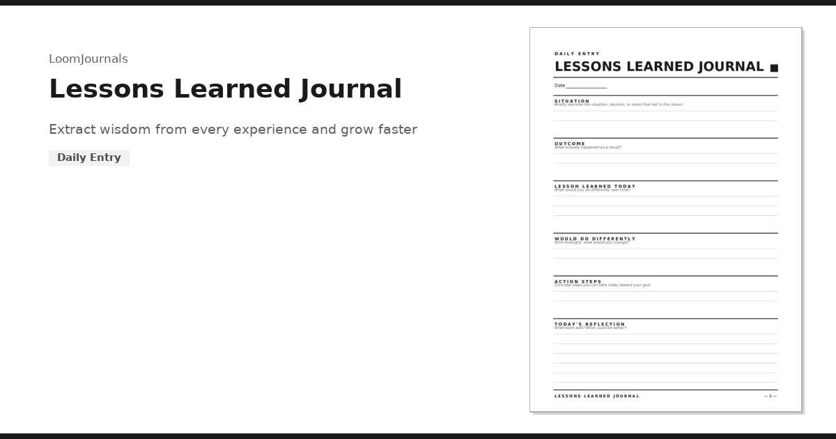 Lessons Learned Notebook Free Printable “Lessons Learned Journal” Template in PDF Format ...