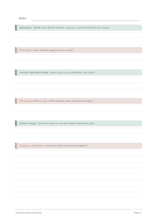 Lessons Learned Journal