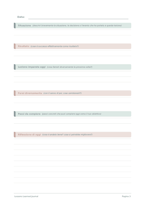 Lessons Learned Journal — anteprima pagina