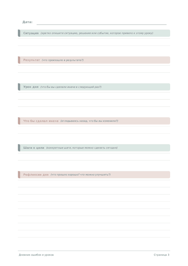 Дневник ошибок и уроков