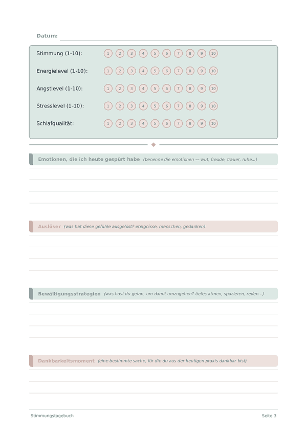 Stimmungstagebuch — Seitenvorschau