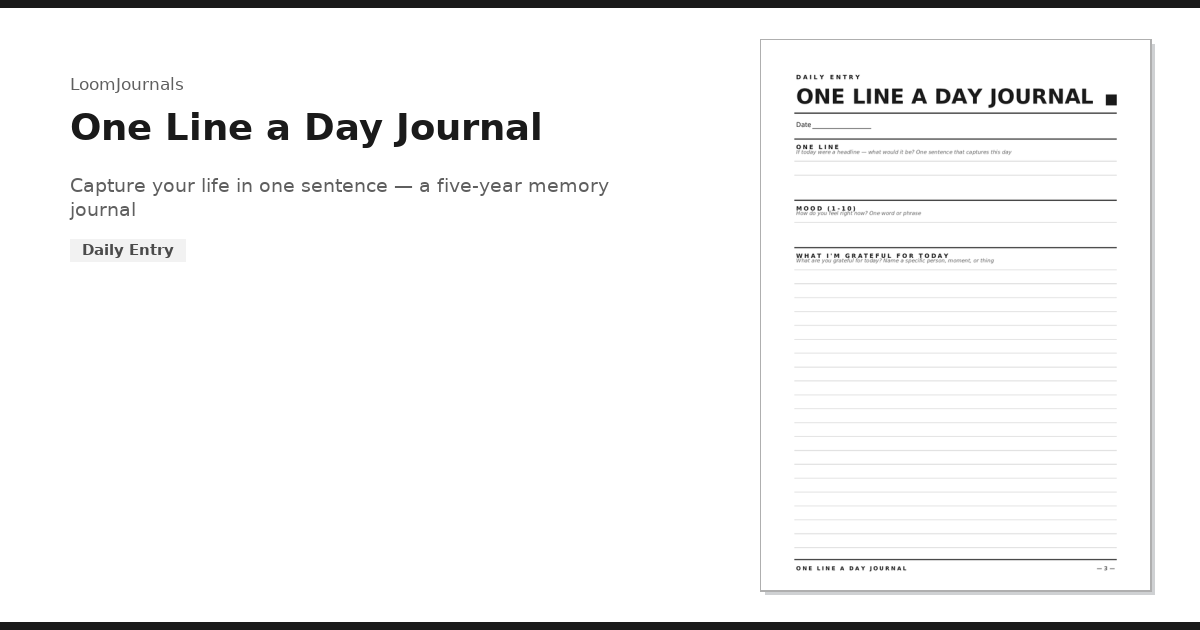Free Printable “One Line a Day Journal” Template in PDF Format ...