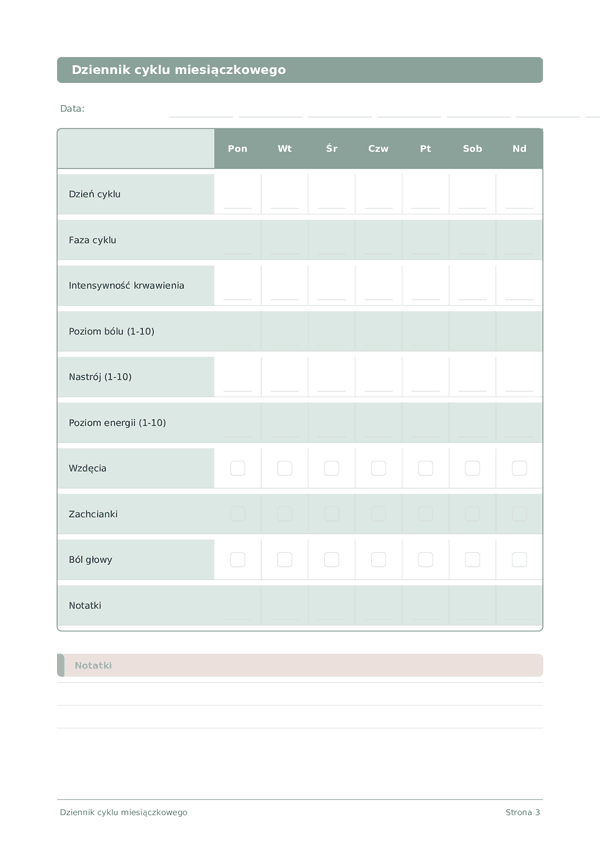 Dziennik cyklu miesiączkowego