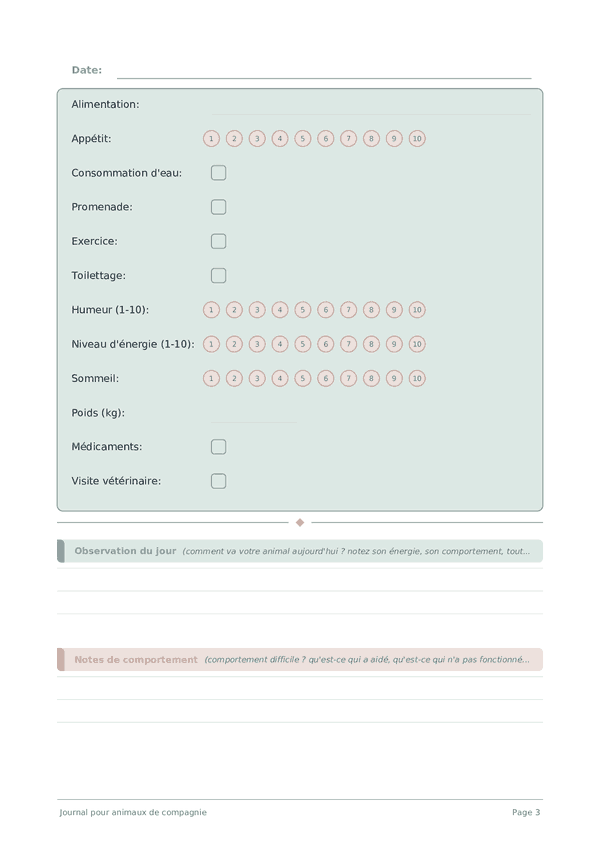Journal pour animaux de compagnie