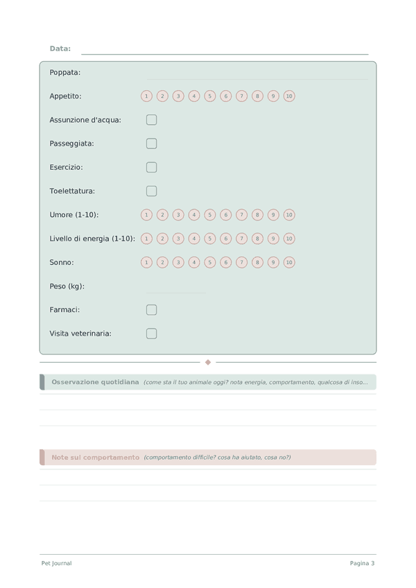 Pet Journal — anteprima pagina