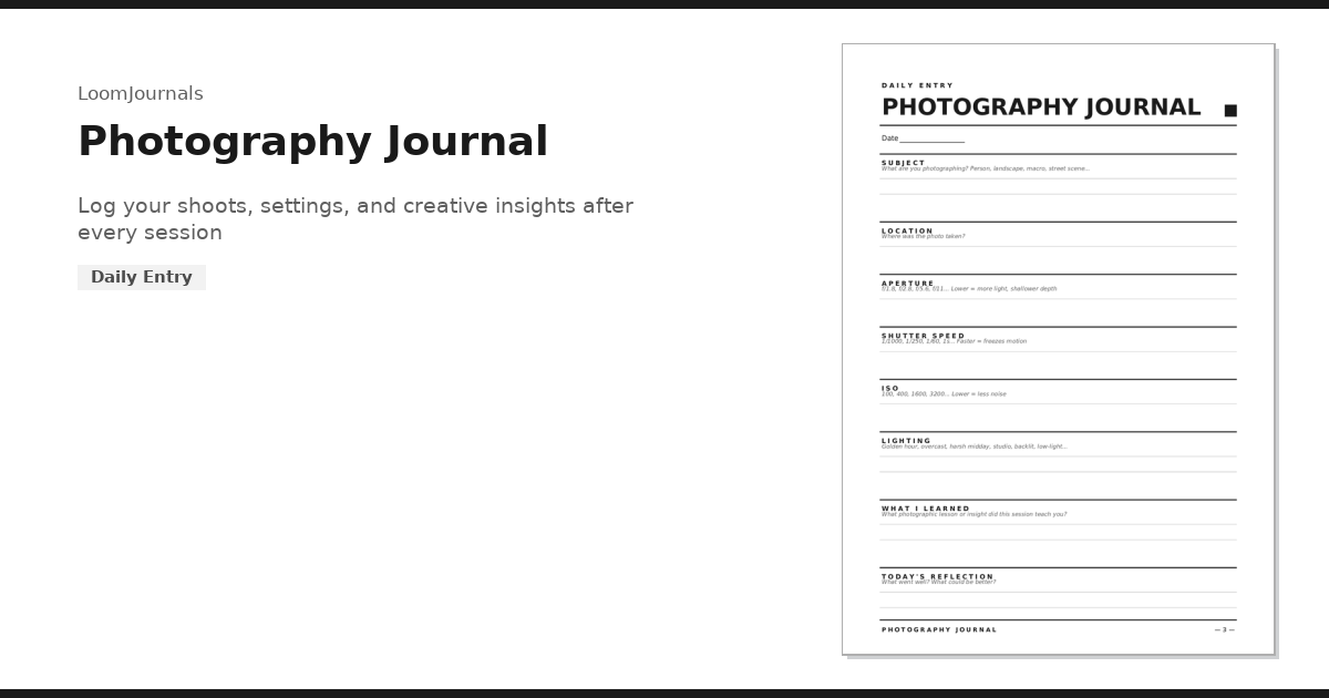 Journal Photo Temp Free Printable “Photography Journal” Template in PDF Format — LoomJournals