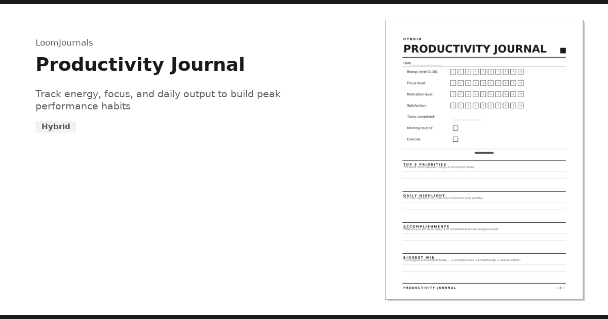 Daily Productivity Journal Example Free Printable “Productivity Journal” Template in PDF Format — LoomJournals