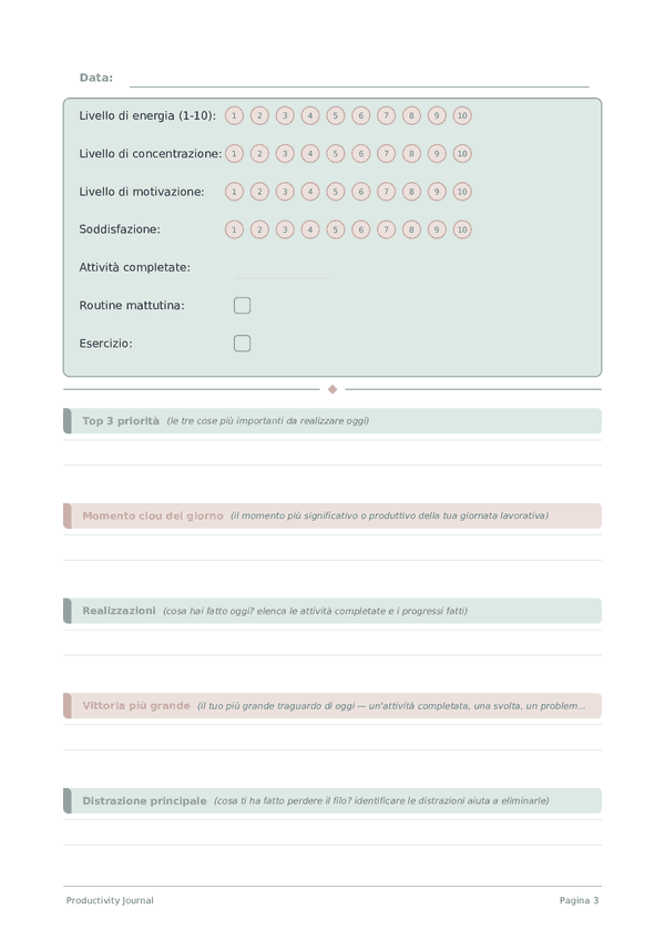 Productivity Journal — anteprima pagina
