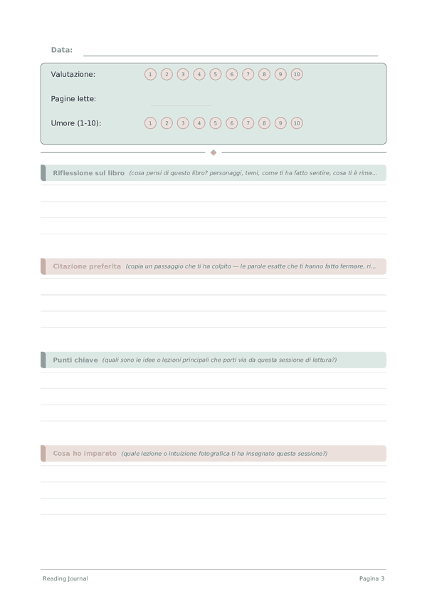 Reading Journal — anteprima pagina