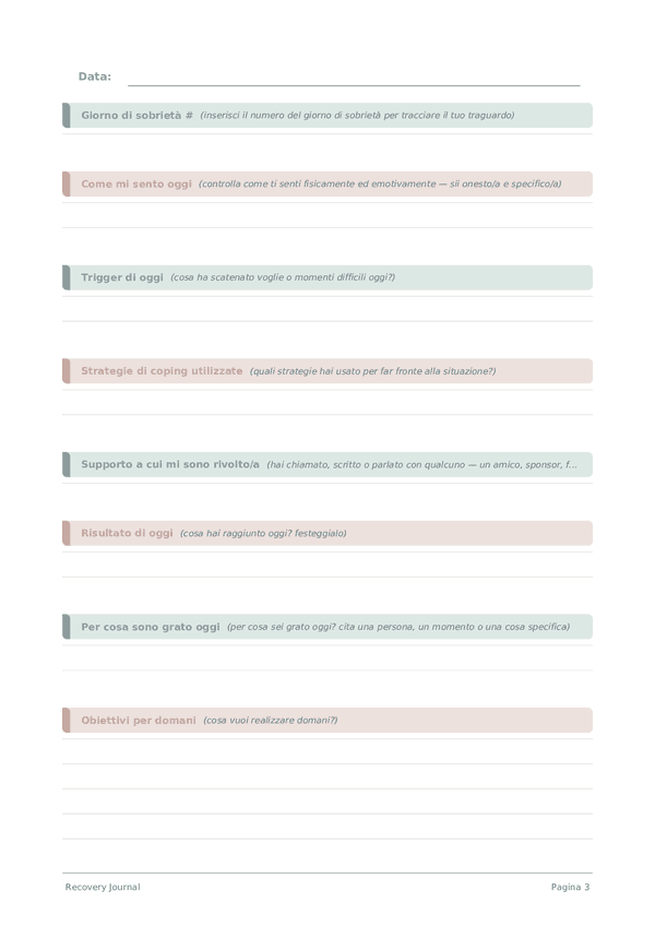 Recovery Journal — anteprima pagina