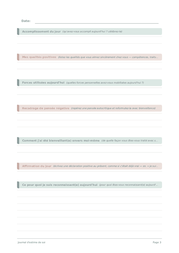 Journal d'estime de soi