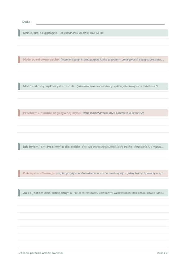 Dziennik poczucia własnej wartości