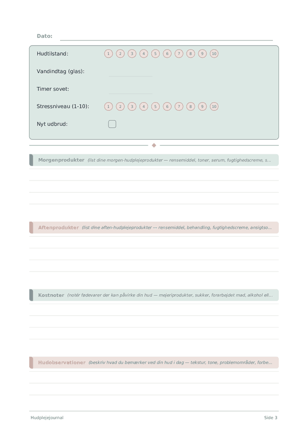 Hudplejejournal
