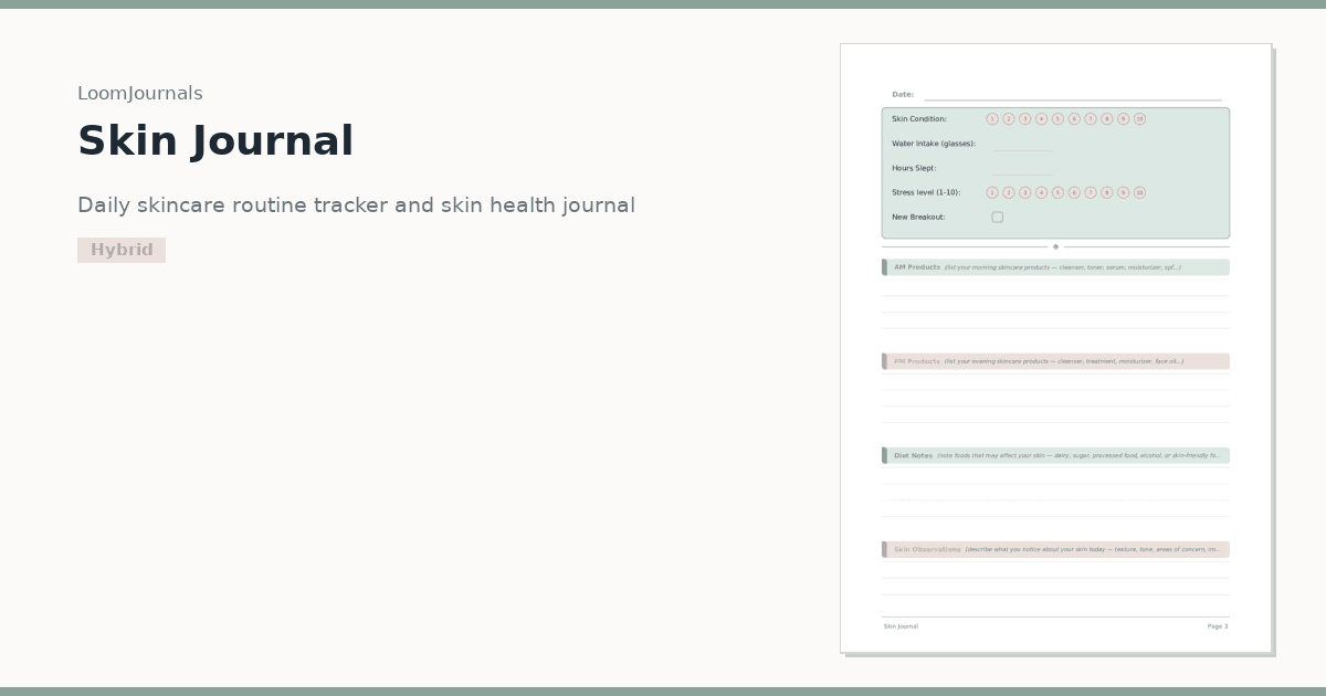 Printable Skin Journal - Daily Skincare Routine Tracker & Health Log ...