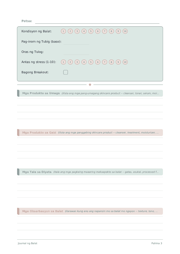 Journal ng Balat — preview ng pahina