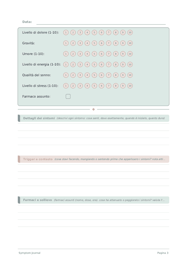 Symptom Journal — anteprima pagina