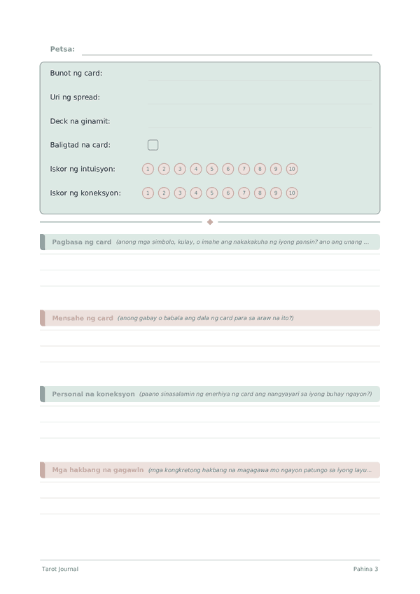 Tarot Journal — preview ng pahina