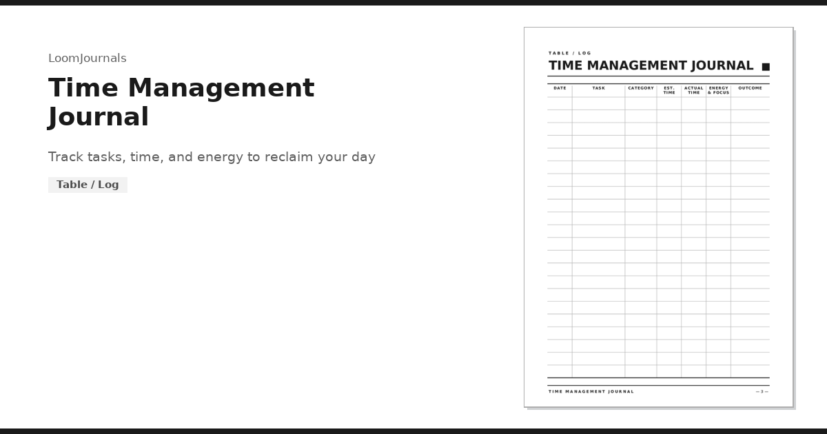 Timer Journal Format Free Printable “Time Management Journal” Template in PDF Format ...