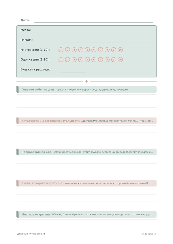 Дневник путешествий