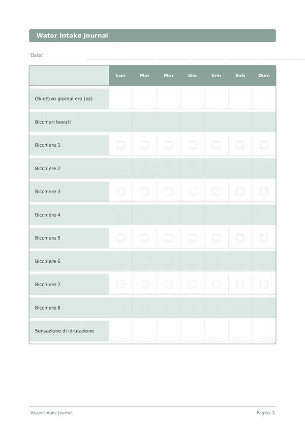 Water Intake Journal — anteprima pagina